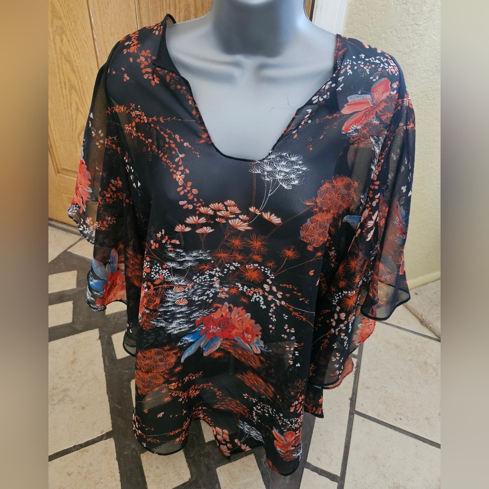 Womens Sheer Floral Blouse